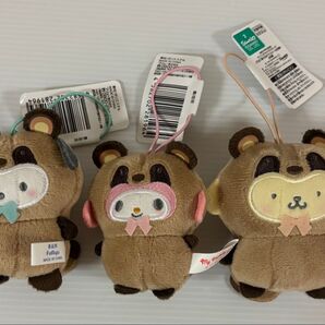 どうぶつ着ぐるみマスコット ぬいぐるみ Sanrio マスコット たぬき タヌキ ポチャッコ マイメロ プリン 3つセット