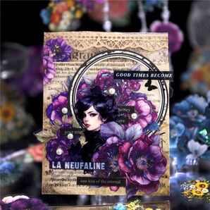 新!Y59 四季繁花 貝殻光 花 ステッカー シール コラージュ素材