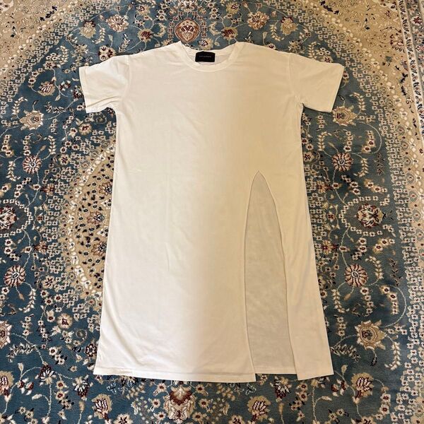 LavishGate ホワイト 洗練サイドスリット Tシャツ 半袖