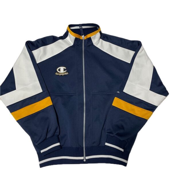 Champion トラックジャケット希少 ジャージ 90s 短丈 ネイビー ホワイト イエロー Sサイズ ヴィンテージ 美品 古着