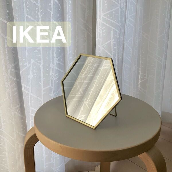 【新品】IKEA イケア ミラー ゴールドカラー(17×20cm)ラスビーン 卓上 壁掛け インテリア おしゃれ