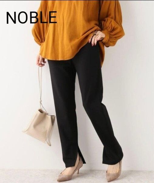 NOBLE ノーブル ストレッチスリムパンツ 裾スリット 黒 34 パンツ ブラック サイドスリット S XS