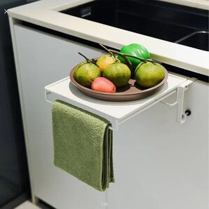 キッチン作業台 補助テーブル 折りたたみ式 補助テーブル キッチン タオルハンガー ホワイト