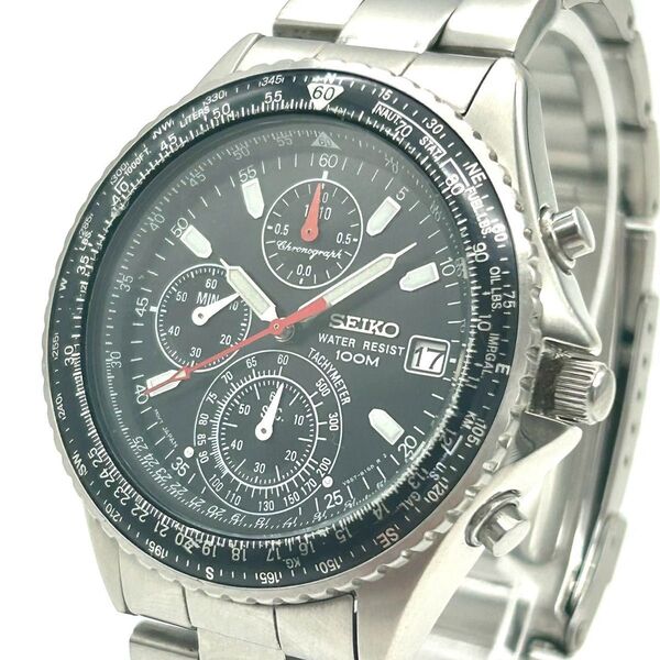 SEIKO セイコー フライトマスター クロノグラフ ブラックダイアル QZ 稼働