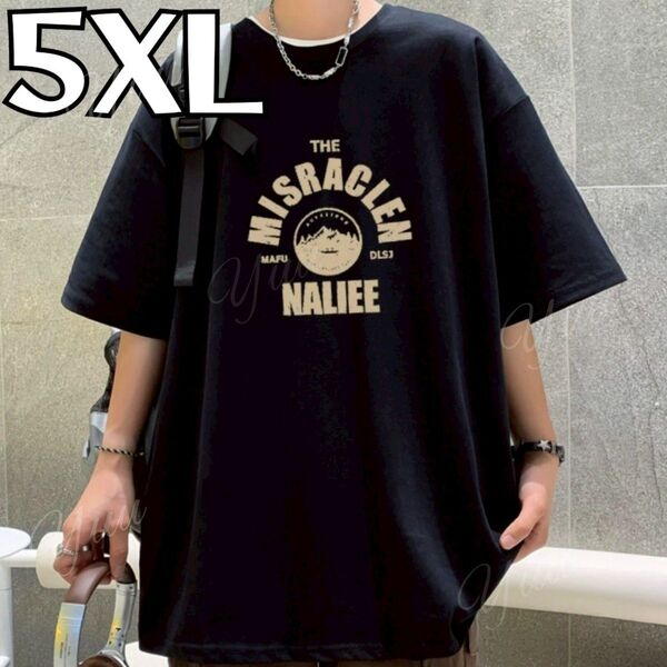 トップス Tシャツ 半袖 クルーネック オーバーサイズ シンプル 5XLサイズ ブラック 黒