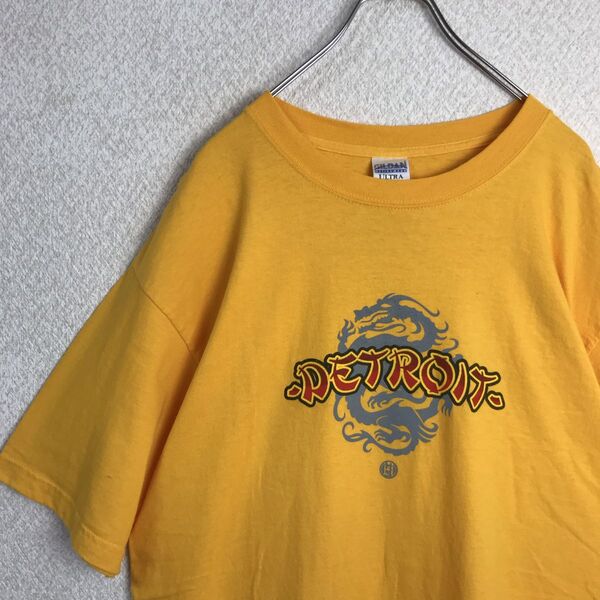 ギルダン Tシャツ 両面プリント イエロー L 古着
