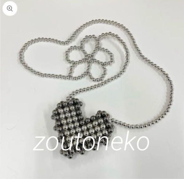 ぞうねこちゃんねる zoutonekoシルバー ハート型 ビーズバッグ ボディーアクセサリー アクセサリー シルバーカラー