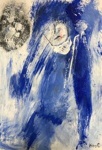 Art hand Auction Artista Hiro C, motivo original del cabello azul., obra de arte, cuadro, acrílico, gouache
