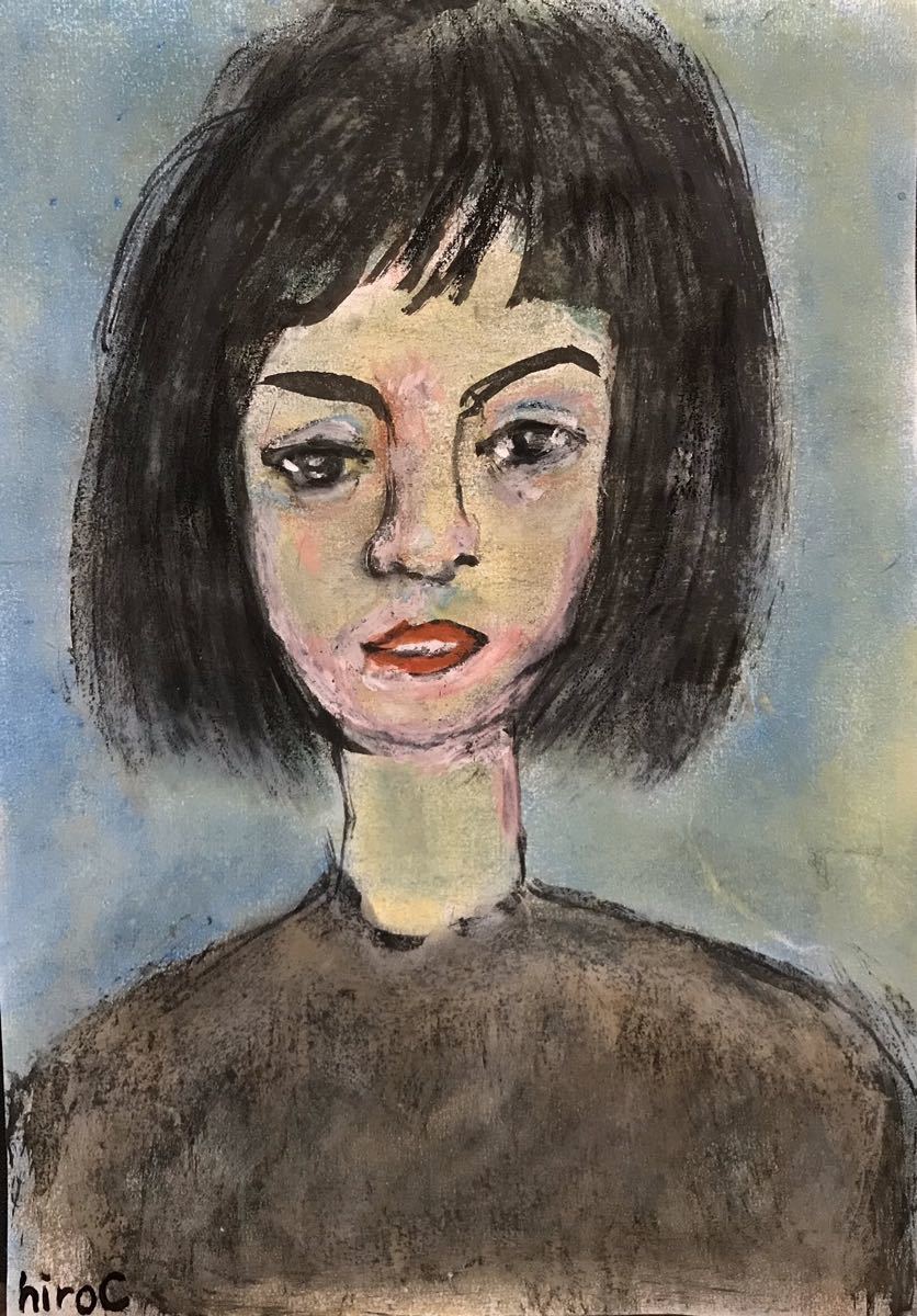 Artist hiro C original blue summer, artwork, painting, pastel painting, crayon drawing