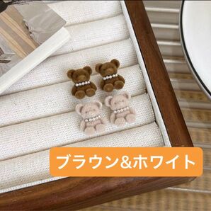 アクセサリー ピアス 昭和レトロ クマピアス パール 2個セット お揃い 双子コーデ ガーリー イベント キュート ロリータ 女子