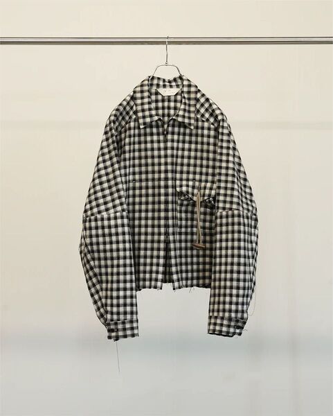 ANCELLM C/R CHECK SHORT ZIPUP SHIRT(BLACK) 25SS サイズ1 アンセルム チェック