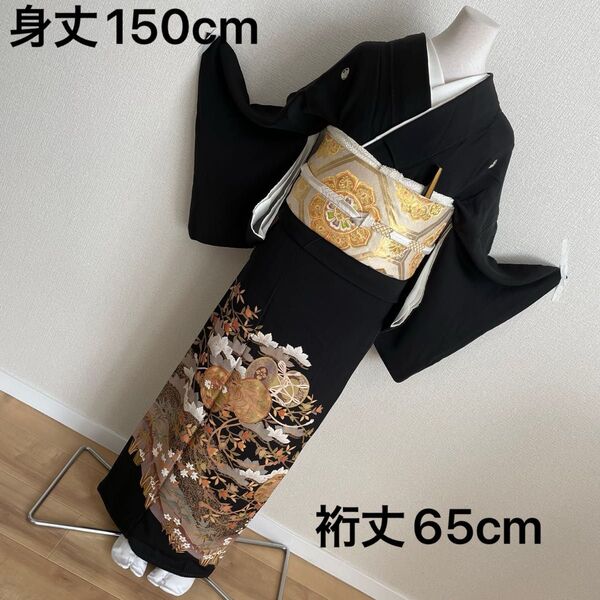 【在庫整理セール中】No.430 黒留袖 着物単品 鼓模様 豪華金彩色 花橘