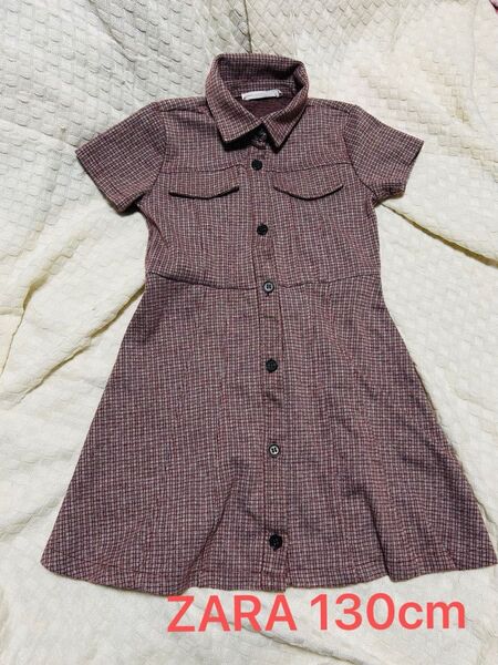ZARA ワンピース チェック柄ワンピース 130cm シャツワンピース 半袖
