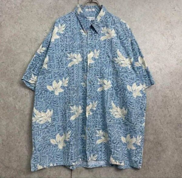 アロハシャツ 青 花柄 半袖 古着 総柄 シャツ 半袖シャツ 柄シャツ