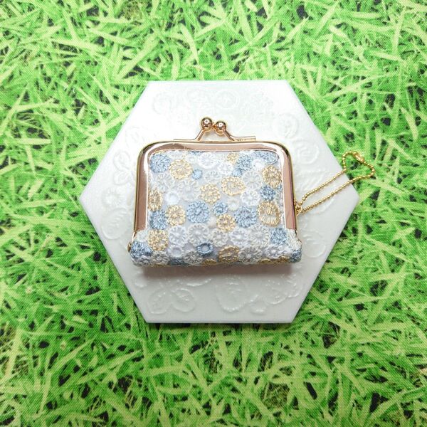 ミナペルホネン skyful スカイフル グレーmix がま口 コインケース ハンドメイド 希少