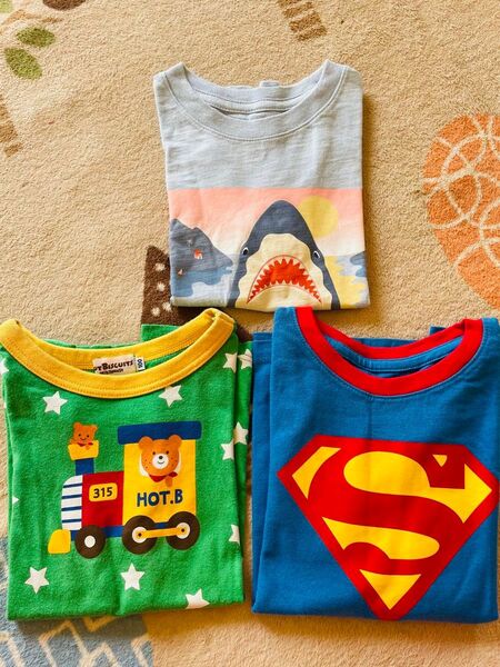プチバトー、ファミリア、スーパーマン Tシャツ 3枚セット 100
