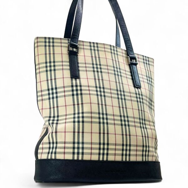 【良品】BURBERRY バーバリー ハンドバッグ トートバッグ ノバチェック ハンドバッグ レザー キャンバス