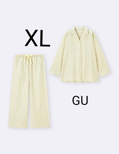 GU ジーユー レディース ストライプパジャマ 長袖&ロングパンツ イエロー XL LL 新品タグ付き 女性用