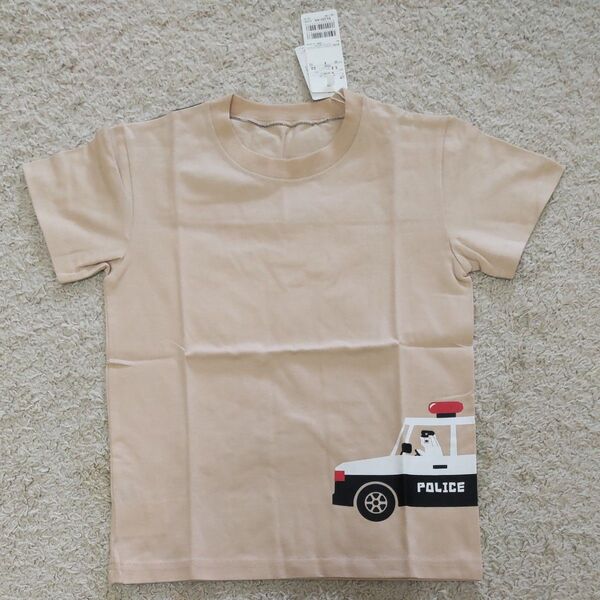 【タグ付き新品】kladskap 働く車 パトカープリントバック切り替え半袖Tシャツ 130cm