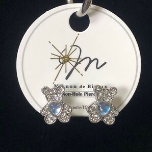 ノンホールピアス テディベア ハート ラインストーン