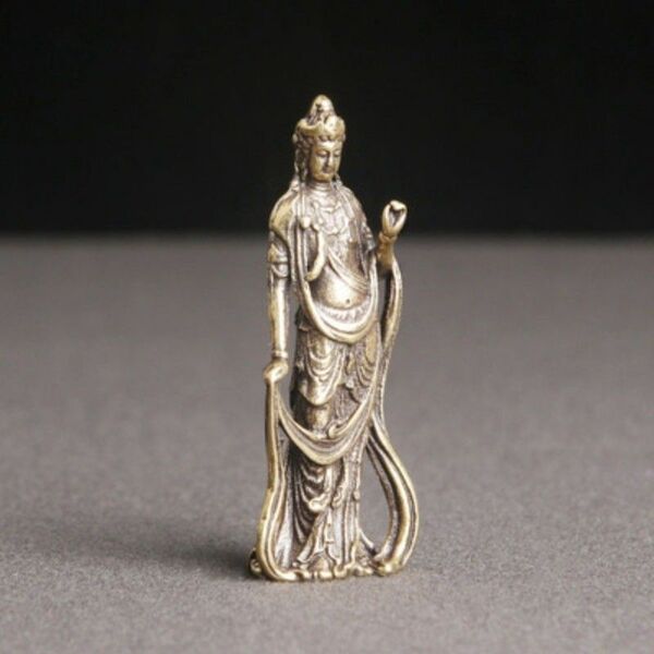仏像 観音菩薩像 真鍮 アンティーク風 インテリア雑貨 置物 お守り 小さめ 観音様 聖観音立像 仏教 美術品 オブジェ 開運