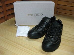 Y送料無料△925美品【JIMMY CHOO ジミー チュウー】イタリア製 163ACE.WUS スタッズ スター スニーカー 箱付 ブラック SIZE 43