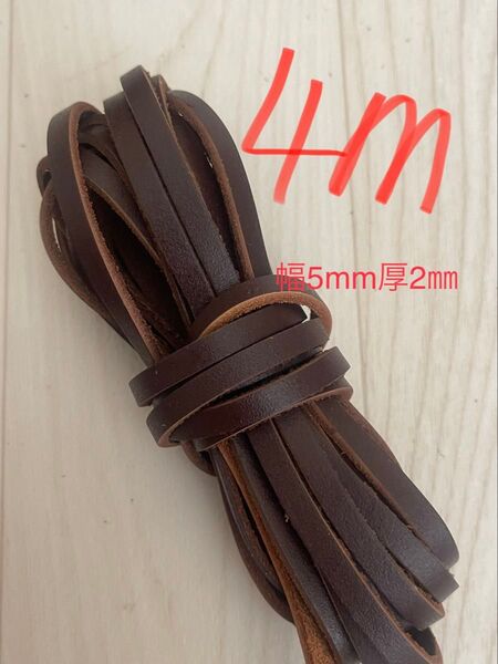 プローブメンテナンス紐交換用 革紐 クラフト 幅5mm厚2㎜ レッドブラウン 4m