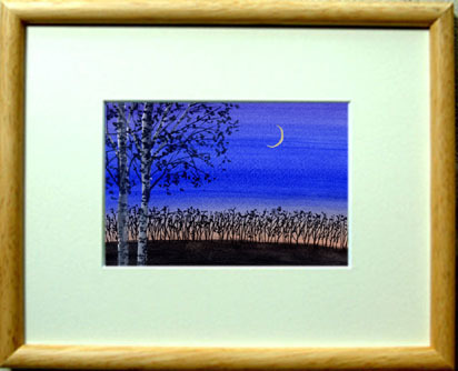No. 6196 Crescent Moon on the Plateau / Chihiro Tanaka (Four Seasons Watercolor) / Comes with a gift, Painting, watercolor, Nature, Landscape painting