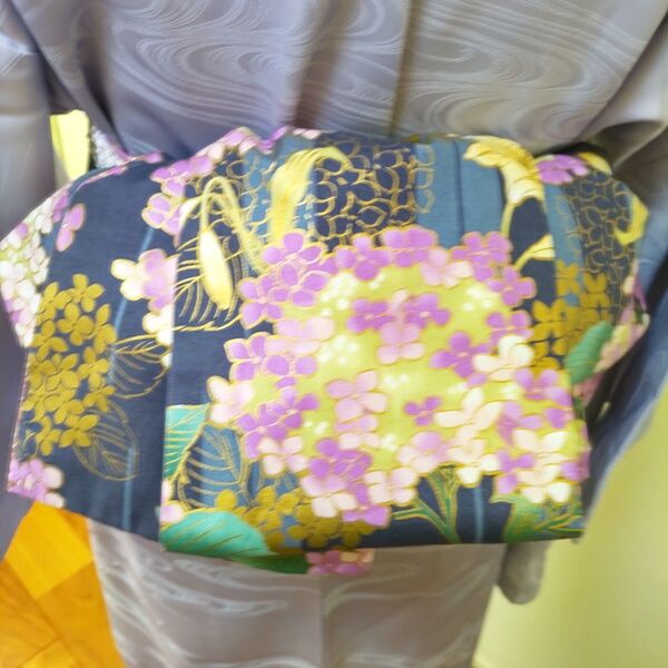 大人の兵児帯半幅帯ハンドメイド澪紫陽花と百合