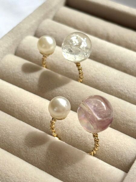 天然石 水晶(クォーツ) ころんと可愛い 指輪 リング フリーサイズ