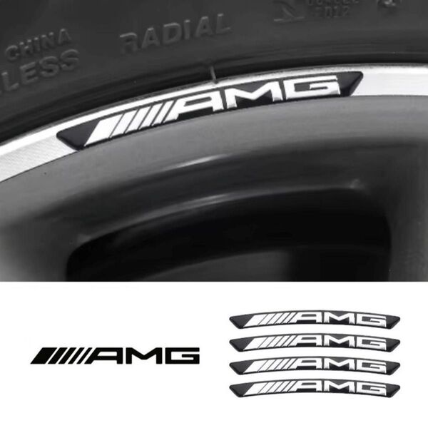 4部セット メルセデスベンツAMG ホイール リム ハブ アルミニウム エンブレム ステッカー デカール 90x8mm ブラックe
