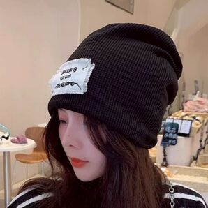 ニット帽 レディース ニットキャップ ゆったり 春秋 薄手 オシャレ 韓国系 ブラック