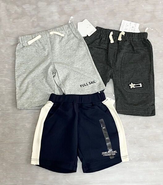 西松屋 ハーフパンツ ショートパンツ 3枚セット 新品 グレー 紺 キッズ ベビー 90サイズ