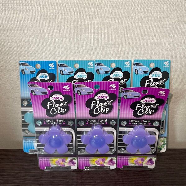 【¥3.010→¥2,310】車用芳香剤 クルマの消臭元 フラワークリップ コットンフローラル×4 シトラスフローラル×3 未開封