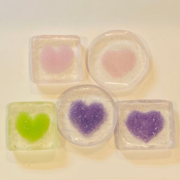 ペーパーウエイト ハートシリーズ パートドヴェール ハート ピンク パープル 飾り#手作り 1点物#ガラス ガラス工芸