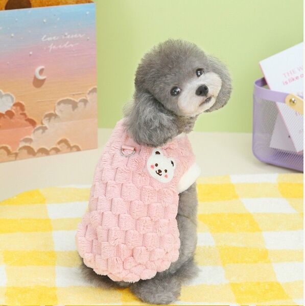 【SALE】L ドッグウェア 犬服 ペット用品 犬用 ピンク もこもこ 暖かい 散歩 お出かけ
