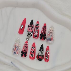 ネイルチップ 痛ネイル にじさんじ 魔界ノりりむ ピンク 黒 地雷 現品