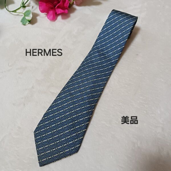 HERMES 幾何学模様 ネクタイ エルメス 総柄 シルク ヴィンテージ