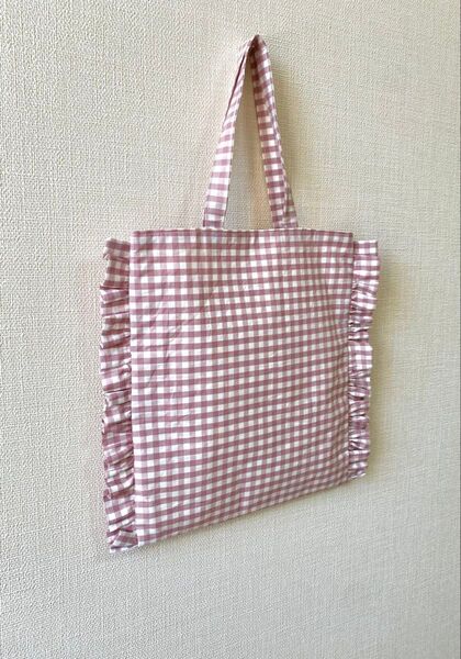 ハンドメイド フリルトートバッグ トートバッグ ギンガムチェック 春夏バッグ sale