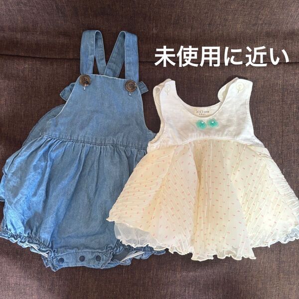 未使用に近い ワンピース サロペット デニム デニムロンパース 2点セット 女の子