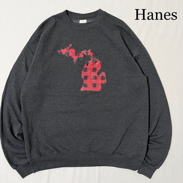 Hanes ヘインズ チェック プリントスウェット US古着 Mサイズ