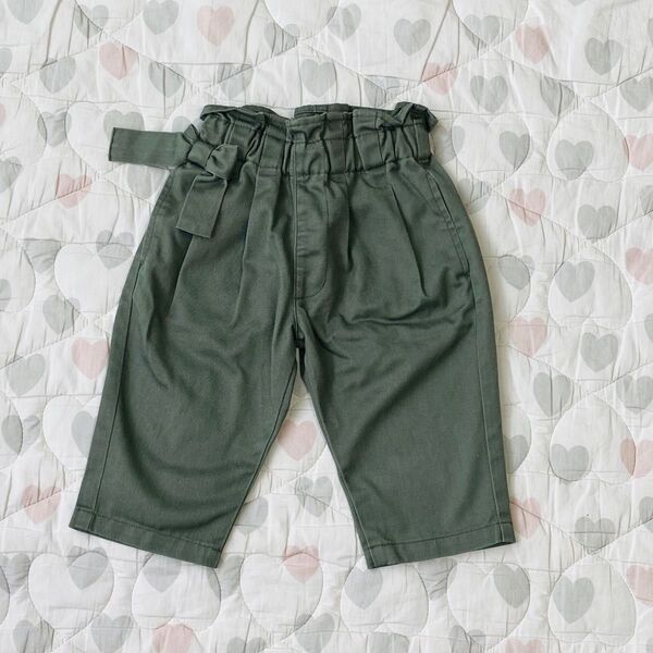 キッズパンツ カーキ 100サイズ リボン付き 膝丈 7分丈 夏服 子供服 幼児
