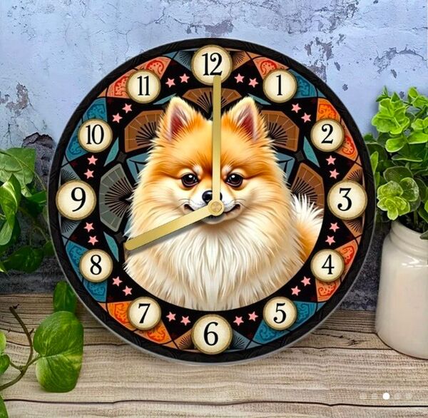 【訳あり】ポメラニアン 壁掛け時計 掛け時計 時計 ペット インテリア プレゼント 静音犬雑貨 犬用品