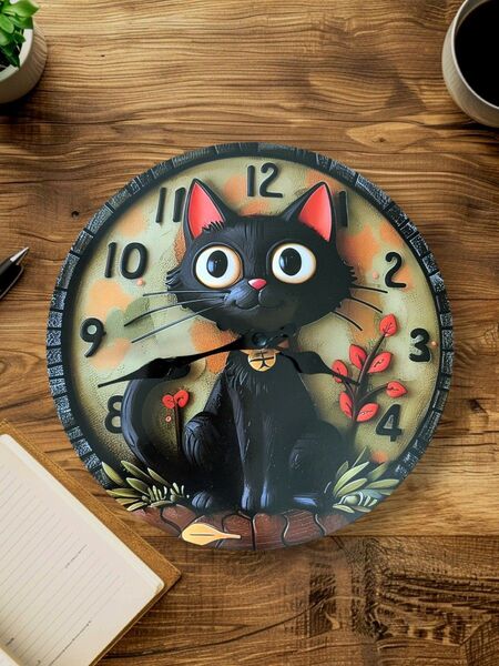 黒猫 猫ペット 猫用品 インテリア 装飾 時計 壁掛け 壁掛け時計 プレゼント