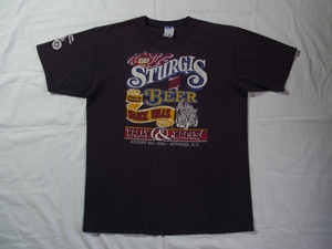 ☆ 80s ビンテージ STURGIS スタージス ハーレーダビッドソン スカルウィング ヌード Tシャツ 黒 ☆USA古着 オールド 90s 3D EMBLEM