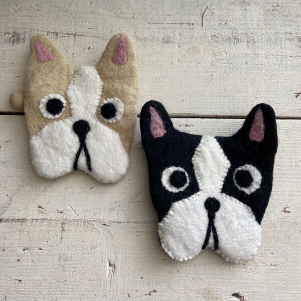 オリジナル 羊毛 フェルト フレンチブル ポーチ フレブル 犬 ハンドメイド グッズ