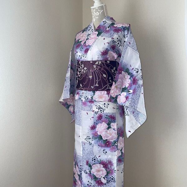 浴衣 花柄 パープル ピンク レディース