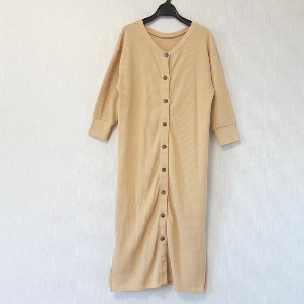 LHELBIE レルビエ 前後2way ワッフル ロングワンピース カーディガン ベージュ Fサイズ Vネック グリーンパークス