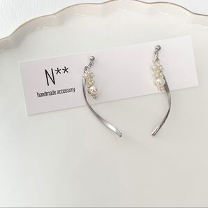 【054】 パール×パール シルバー ハンドメイドピアス ハンドメイドイヤリング