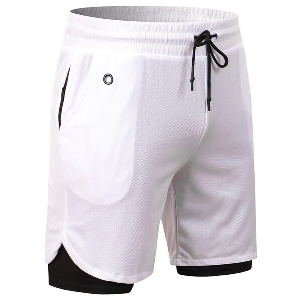 メンズ ハーフパンツ ショートパンツ スパッツ付 3L 2XL ホワイト スポーツ アウトドア